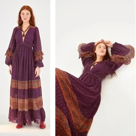 NEW FARM Rio Sophie Scarf Maxi Dress Rare Bohemian Tropical Vacation Resort - Picture 1 of 10